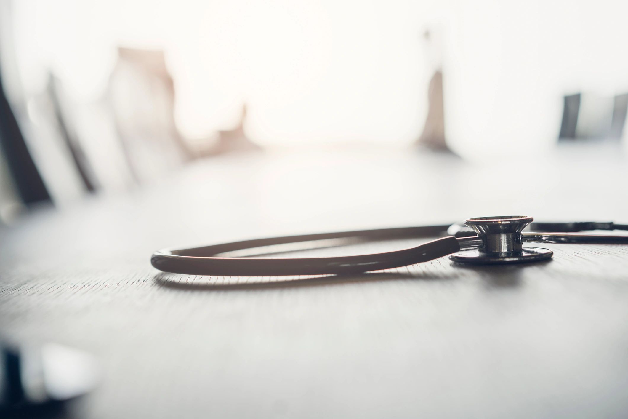 Close-up of a stethoscope on a table